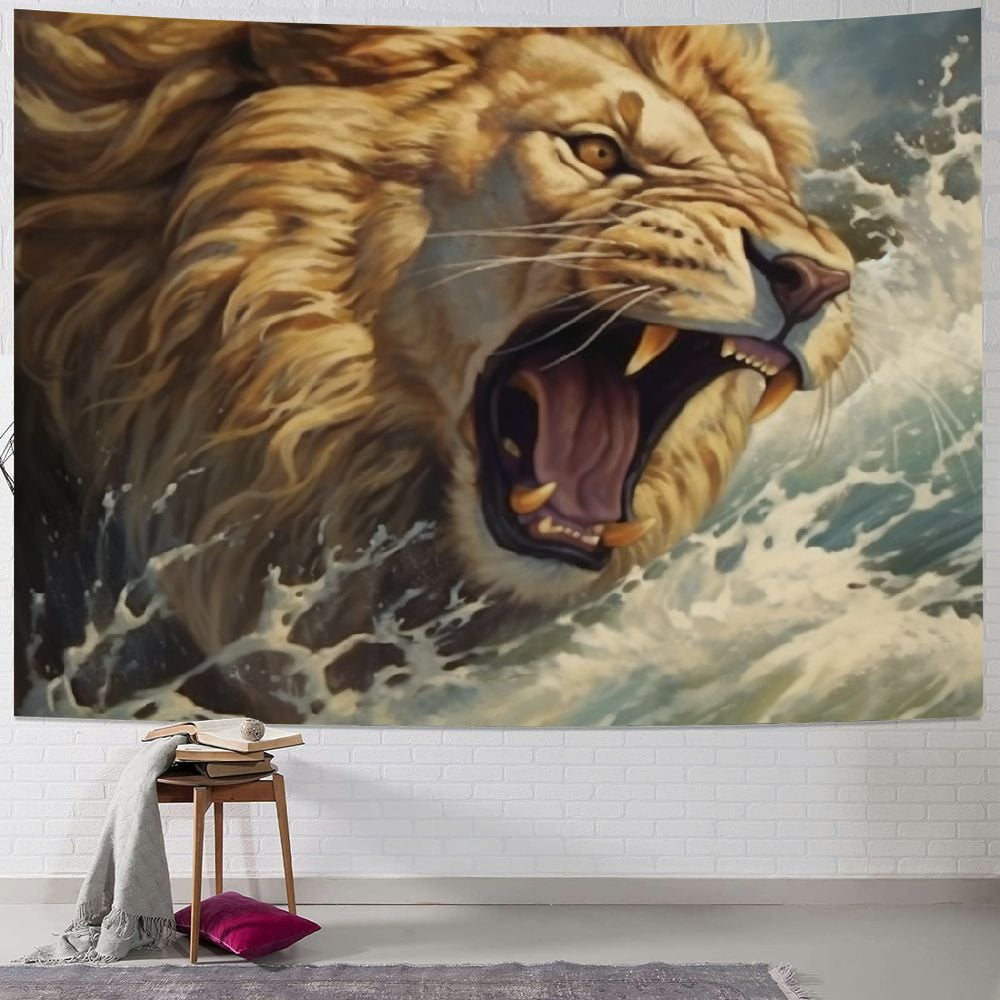 Autua Lion Roaring Water Tapestry Wall Hanging Unique Style Graphic