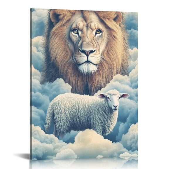 Autua Lion Sheep Cloud Canvas Print Wall Art for Home Decor 12x16 in