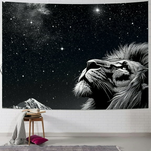 Autua Lion Tapestry, Space Star Moon Tapestry, Beautiful Black Tapestry Bedroom Tapestry, suitable for bedroom, living room collage 40x30inch