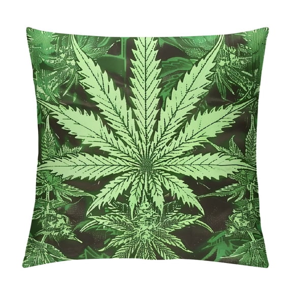 Autua Marijuana Leaf Graphic Decorative Cushion Throw Pillow Cover for Home Couch Living Room Bed Sofa - Durable Material, Multipurpose Use, Exquisite Craft - 1PC 20x20in