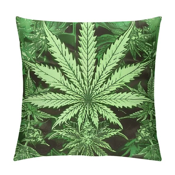 Autua Marijuana Leaf Graphic Decorative Cushion Throw Pillow Cover for Home Couch Living Room Bed Sofa - Durable Material, Multipurpose Use, Exquisite Craft - 1PC 24x24in