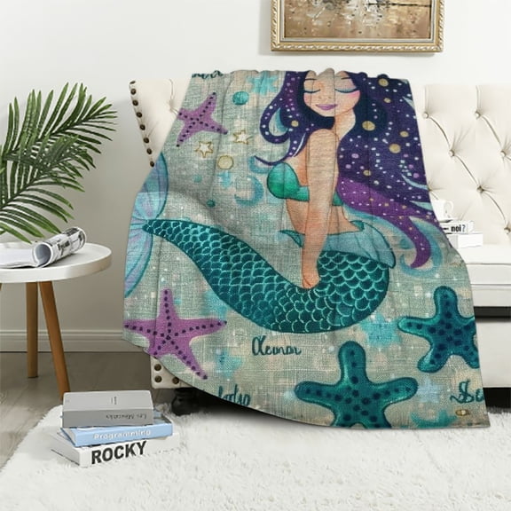 Autua Mermaid Starfish Warm Lightweight Blanket Soft Fleece Blankets All Seasons Gift Blanket 40x50in