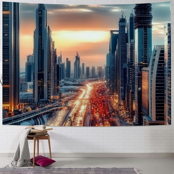 Autua Modern cityscape background night view skyscraper city center scenery photography background city theme decoration 40x30inch