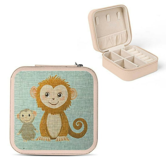 Autua Monkey Theme Jewelry Box for Necklace, Ring, Earring Storage with Compact Size and Multiple Compartments Pink