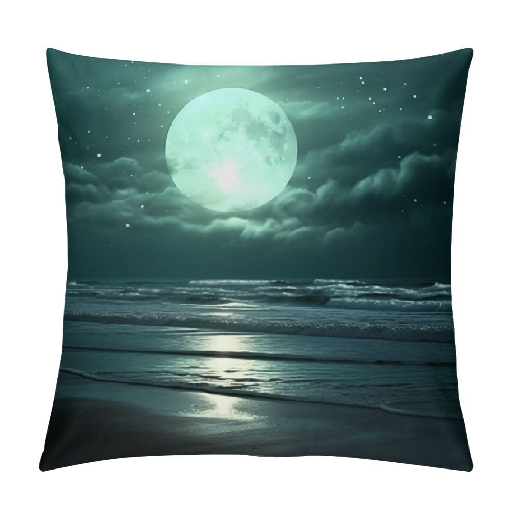 Autua Moon Ocean Space Art Graphic Decorative Throw Pillow Cover for