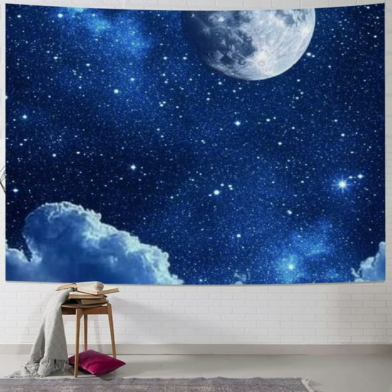 Autua Moon Tapestry, Blue Sky, Night Clouds, Crescent Moon Tapestry, Moonlight Theme Wall, Art Hanging, Aesthetics, Room, Bedroom, University, Dormitory 40x60inch
