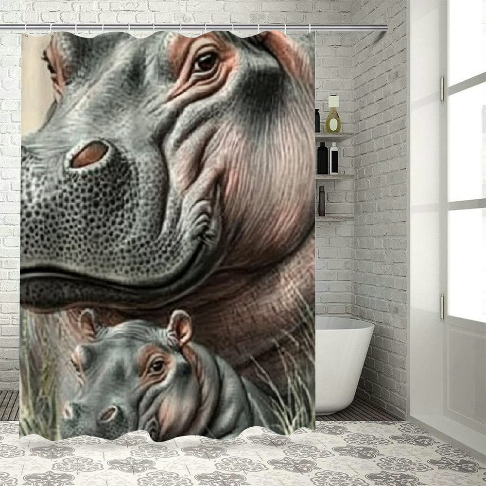 Hippo Print Pattern Bathroom Shower Curtain