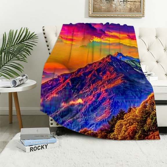 Autua Mountain Clouds Sunset Warm Lightweight Soft Fleece Blanket for All Seasons, Throw Blanket Living Room Sofa Decor Cow Gifts, 3 Different Sizes 60x80in