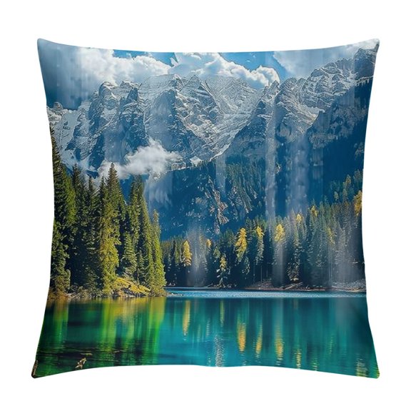 Autua Mountain Lake Forest Theme Decorative Throw Pillow Cover for Home Living Room Sofa Bedroom Car Couch, Pilling Resistant Cushion Cover 1PC 24x24in