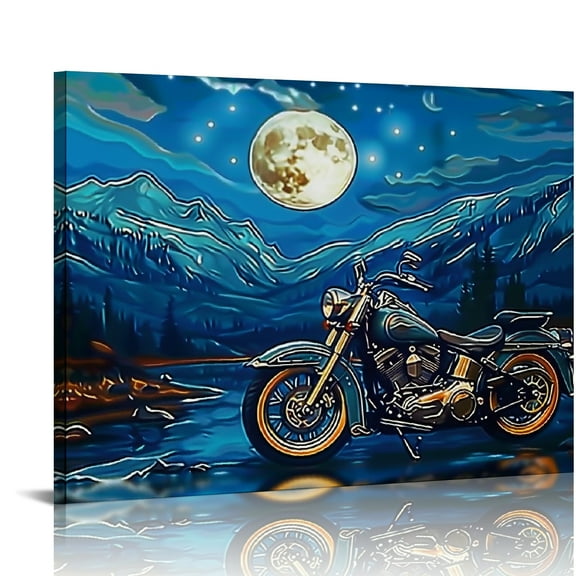 Autua Mountain Landscape Full Moon Canvas Prints Wall Art Decor 16x12in