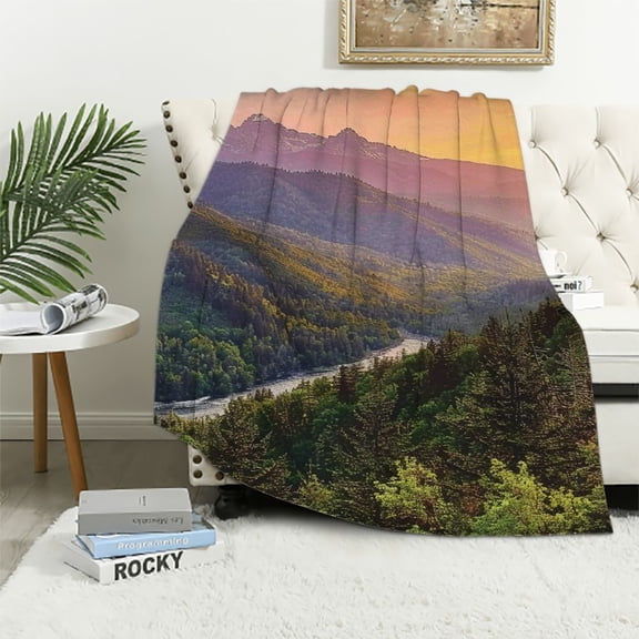 Autua Mountain Sunset River Theme Warm Lightweight Soft Fleece Blanket for All Seasons - 3 Sizes, Perfect for Living Rooms, Sofa Decor, and Camping Gifts 40x50in