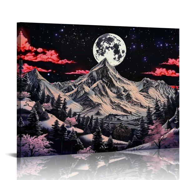 Autua Mountain Trees Full Moon Canvas Wall Decor For Bedroom 24x36 16x12in