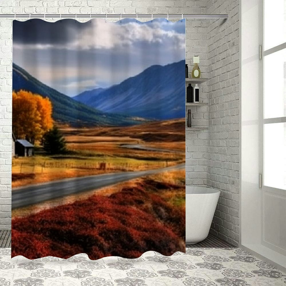 Autua Mountains Bathroom Shower Curtain Set with Hooks, Graphic Print ...
