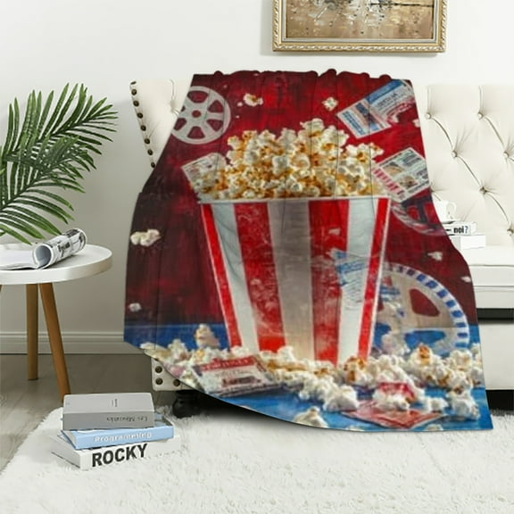 Autua Movie Night Popcorn Blanket Gifts for Women, Popcorn Flannel Blanket, Soft Warm Lightweight Throw Blankets for Bed Couch Home Travel Decor 40x50in