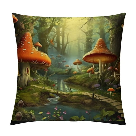 Autua Mushrooms Fantasy Art Graphic Decorative Cushion Cover for Home Living Room Sofa - High-Quality Pillow Case 1PC 12x12in