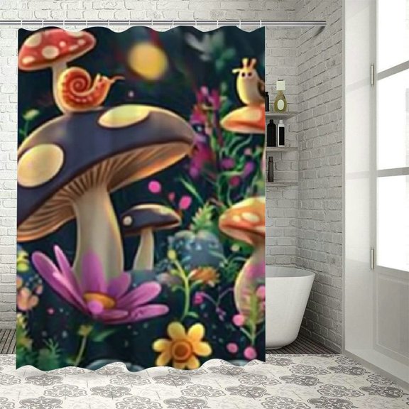 Autua Mushrooms Flowers Snail Bathroom Décor Set, 100% Polyester Shower Curtain with Hooks, Vibrant HD Print for Bathroom Decoration 36"x72
