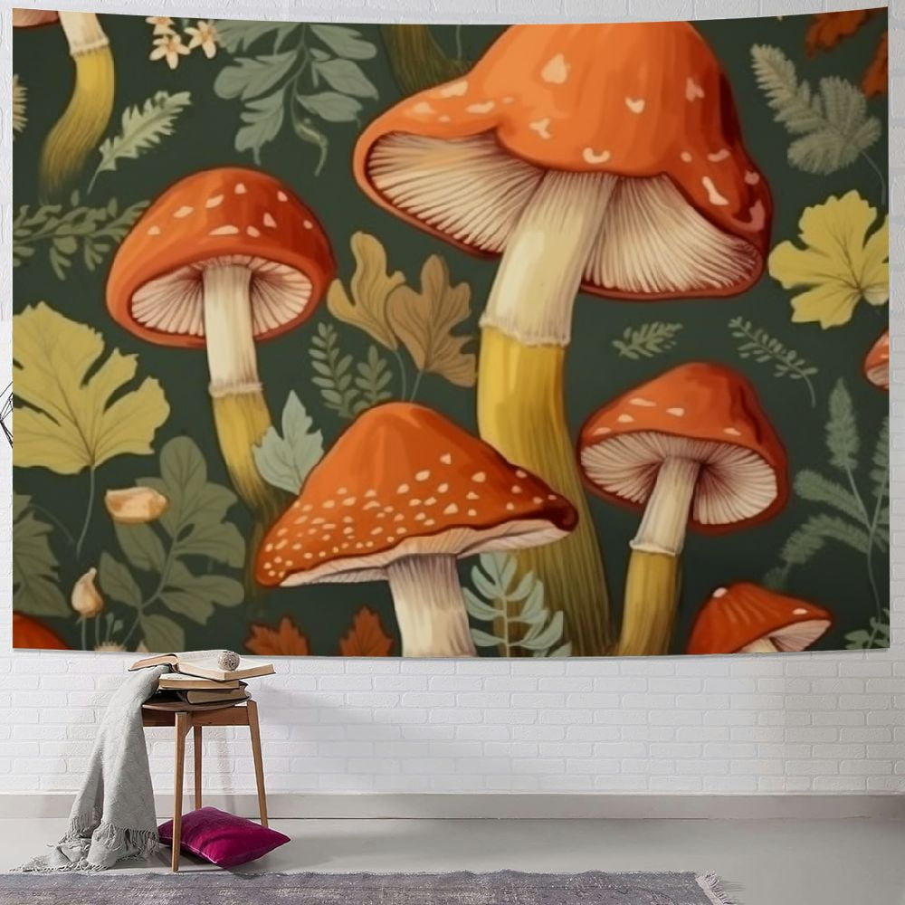 Autua Mushrooms Leaves Flowers Tapestry Wall Hanging Unique Style