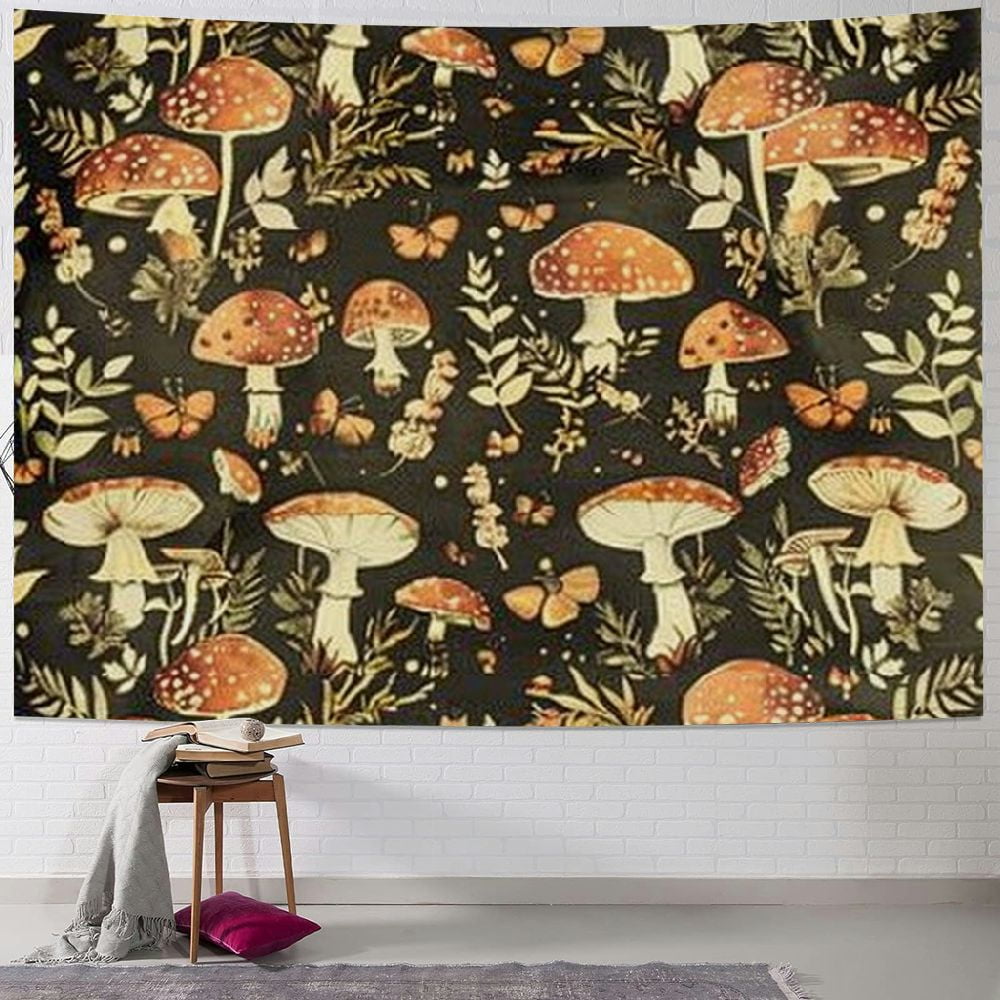 Autua Mushrooms Leaves Tapestry Wall Hanging Unique Style Graphic Tapestries Home Decor for