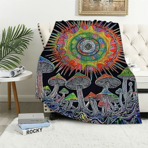 Autua Mushrooms Psychedelic Art Warm Lightweight Blanket Soft Fleece Blankets for All Seasons 40x50in