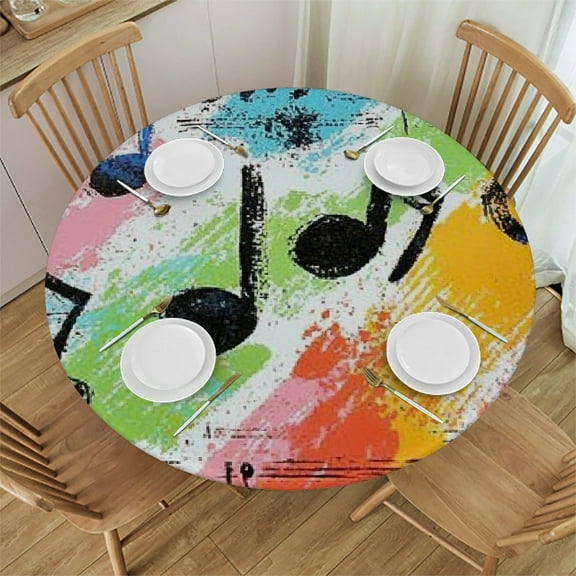 Autua Musical Notes Triadic Color Scheme Round Tablecloth 100% Polyester 31"-35