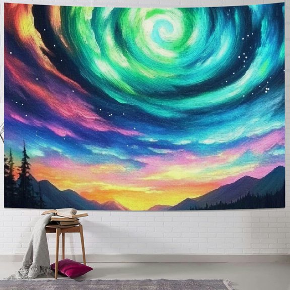 Autua Nature Aurora Tapestry Dream Galaxy Aurora Aurora Wall Art Gradient Starry Sky Green Blue Tranquility Night Sky Tapestry 60x50inch