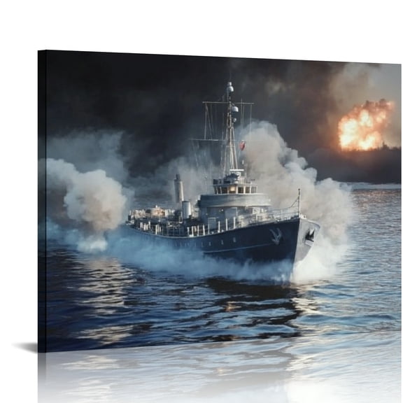 Autua Naval Warfare American Heavy Cruiser Des Moines-class Warship Military Painting Wall Art for Bedroom Living Room Decor 16x12in