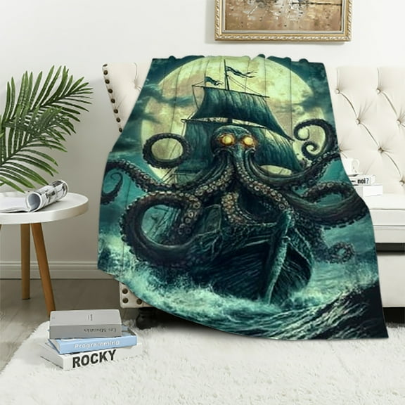 Autua Octopus Monster Blanket Ocean Kraken Nautical Tentacles Super Soft Bedding Fleece Throw Blanket Microfiber Flannel Blankets Couch Sofa Warm Lightweight for Boys Girls 60x80in