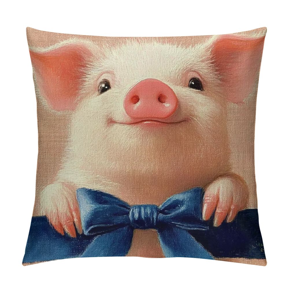 Autua Oil Painting Lovely Animal Pink Pig Home Decorative Throw Pillow