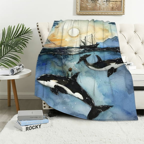 Autua Orca Whales Warm Lightweight Blanket Soft Fleece Blankets Throw Living Rooms Sofa Decor Cow Gifts All Seasons Bed 60x80in