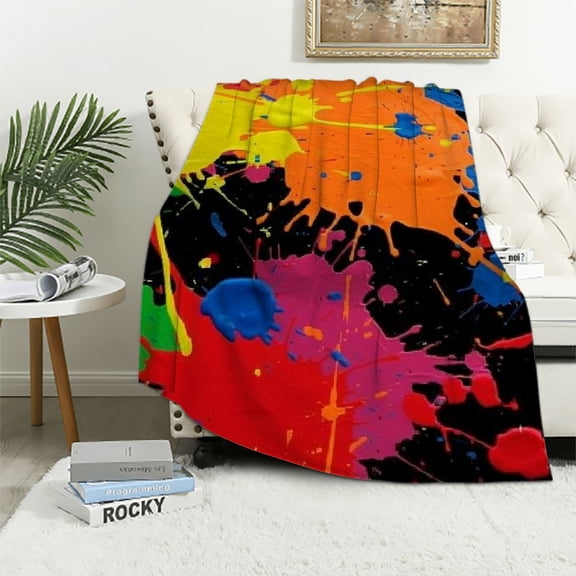 Autua Paint Splatters Abstract Painting Color Warm Lightweight Blanket Soft Fleece Blankets for All Seasons - Flannel Material Blanket Gifts 40x50in