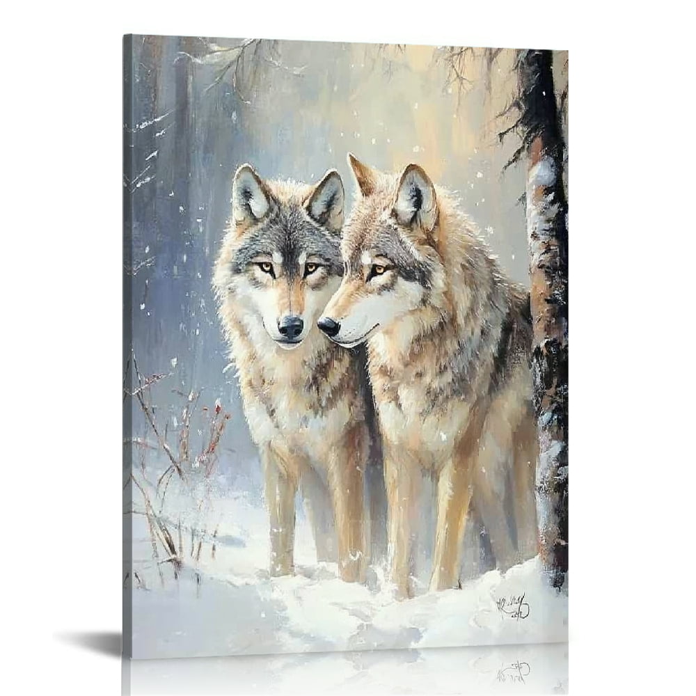 Autua  Paint by Numbers for Adults Beginner Kits, Animals Wolf, Forest Snow Scene, Paint by Number DIY Oil Painting Gift Kit for Home Decor 16x20 in