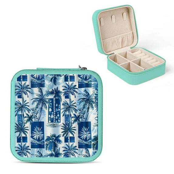 Autua Palm Trees Jewelry Box Travel Case Organizer for Necklace, Ring, Earring - Compact Size with Multiple Storage Spaces Green