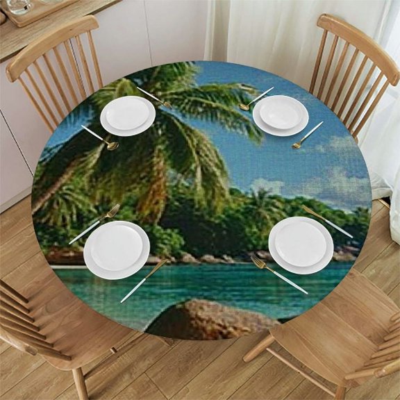 Autua Palm Trees Round Tablecloth Waterproof Resistant Fabric for Picnic Dining Kitchen Farmhouse 38"-42