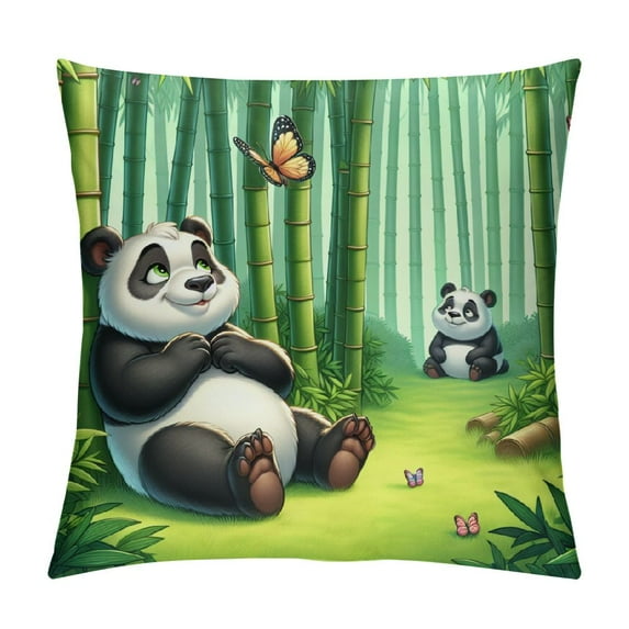 Autua Pandas Bamboo Butterfly Graphic Decorative Cushion Throw Pillow Cover for Home Couch Living Room Bed Sofa - Zipper Closure - 1PC 24x24in