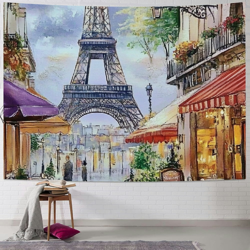 Autua Paris cityscape background fabric watercolor Eiffel Tower ...