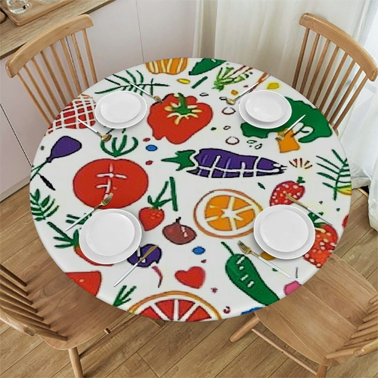 Autua Pattern Round Table Cover Stain Resistant Washable for Indoor