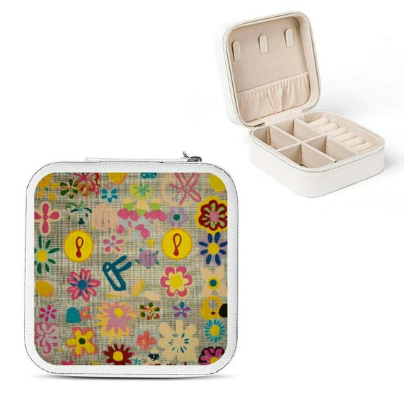 Autua Peace Sign Flower Small Jewelry Box for Women Travel Organizer White