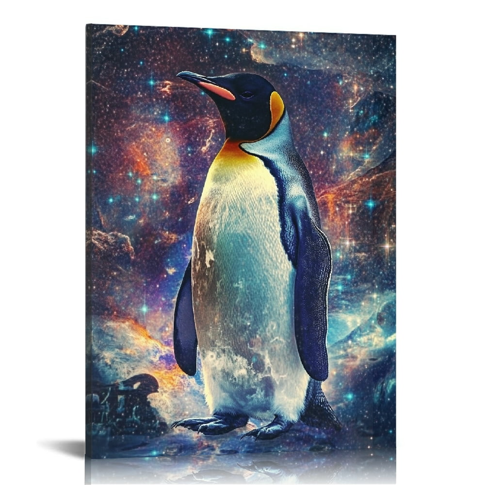 Autua Penguin Stars Galaxy Canvas Print Wall Art Decor for Living Room ...