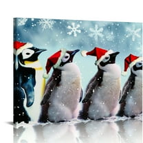 Autua Penguins Santa Hats Snowflakes Canvas Wall Art Christmas Living Room Bedroom Home Office Decor 20x16in