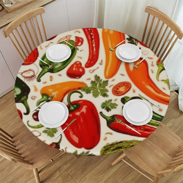 Autua Peppers Round Table Cover Stain Resistant Washable 100 Polyester