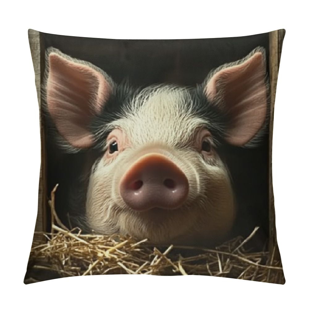 Autua Pig Barn Window Hay Graphic Decorative Cushion Throw Pillow Cover