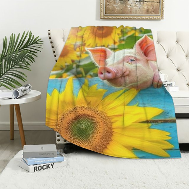 Autua Pigs Sunflower Soft Throw Blanket Lightweight Blanket for Couch