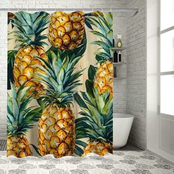 Autua Pineapples Shower Curtain Set 100% Polyester with Hooks 69"x72