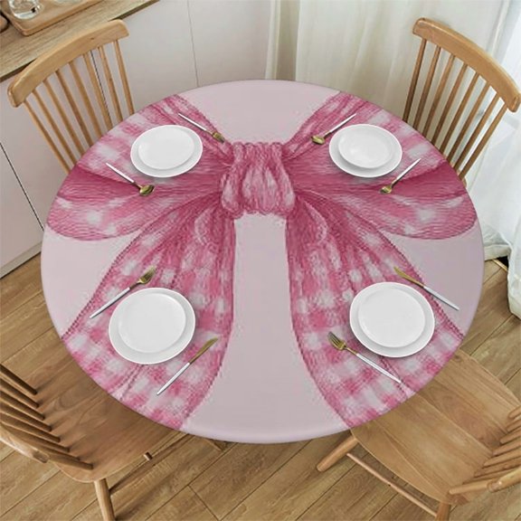 Autua Pink Bow Pillow Round Tablecloth Stain-Resistant 100% Polyester 42"-46