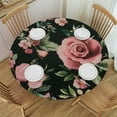 thumbnail image 1 of Autua Pink Flowers Green Leaves Rococo Round Tablecloth 100% Polyester 31"-35, 1 of 8