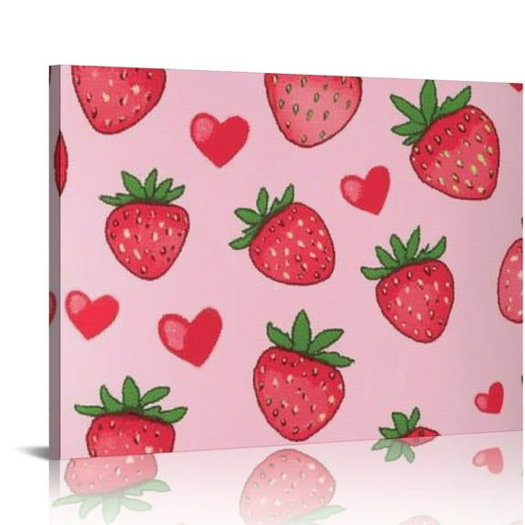 Autua Pink Strawberry Hearts Print Canvas Wall Art Home Decor 20x16in