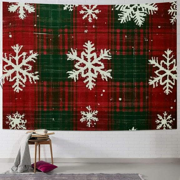 Autua Plaid Snowflakes Christmas Tapestry Wall Hanging Home Decor 40x30inch
