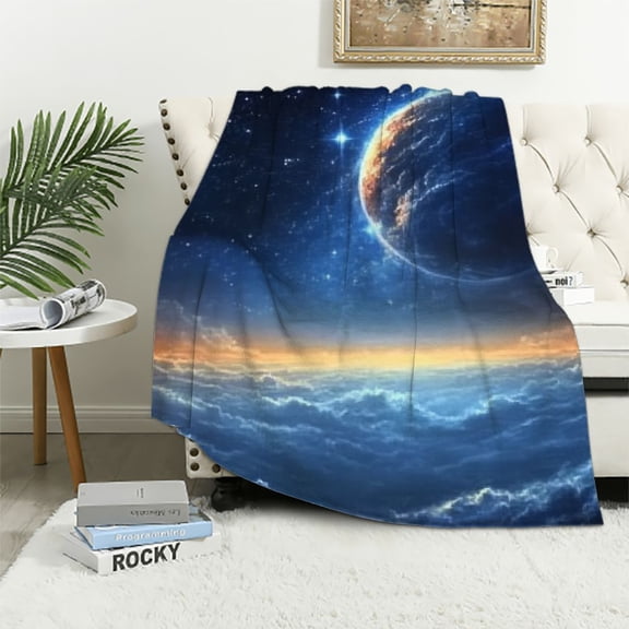 Autua Planets Stars Sky Lightweight Fleece Blanket for All Seasons 40x50in
