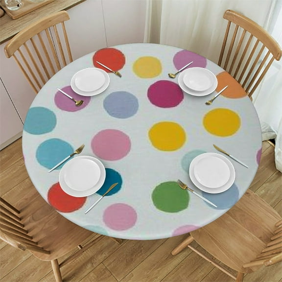 Autua Polka Dots Pastel Round Tablecloth Waterproof Stain-Resistant 100% Polyester 31"-35
