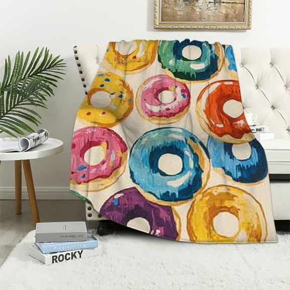 Autua Pop Art Donuts Blanket, Flannel Throw Blanket for All Seasons, Heat Transfer Printing, Multiple Sizes, High Quality Material 40x50in